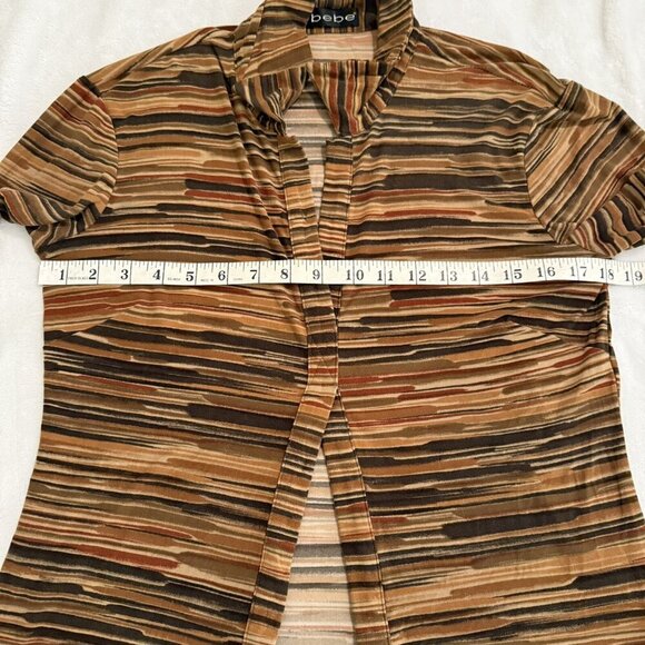 Vintage 90s Y2K Bebe Shirt Size Small Brown Stripes Collar Open Front Long Sleev - Picture 8 of 10